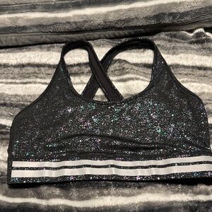 Glittery Black Sports Bra with Strappy Back
